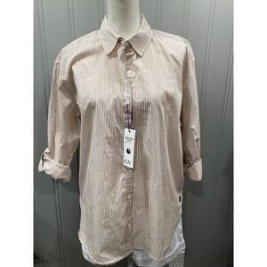 Gloria Vanderbilt Womens Medium Striped Wrinkle Resistant Button Down Shirt